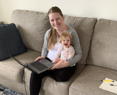 Rachel Hill with her 7 month old daughter working from home